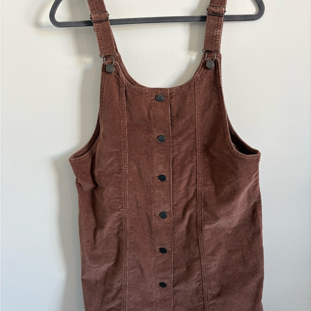 Celebrity Pink Brown Corduroy Mini Pinafore Dress